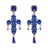 Over-sized Jeweled Cross Drop Earrings
